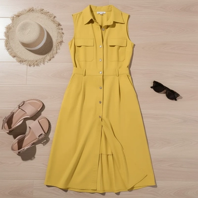 Spring and Summer Women's Sleeveless Loose Shirt Dress — Flat Lay Overhead Shot, Marketplace Clean style product photography