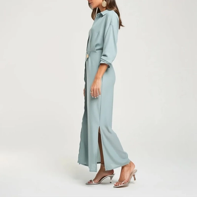 Elegant Commuter Solid Color Waist-Tie Maxi Dress — Side Profile View, Marketplace Clean style product photography